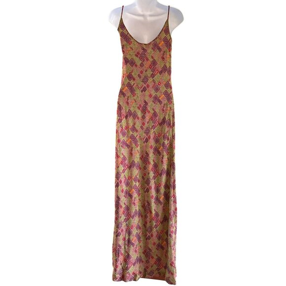 Karen Zambos Vintage Couture Psychedelic Geometric Silk Maxi Slip Dress Size 4 - Picture 5 of 7